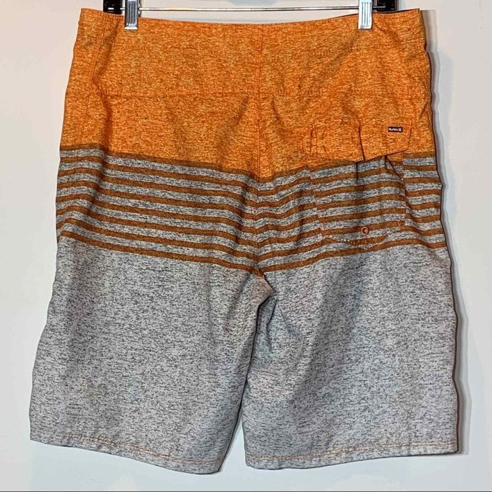 EUC Hurley Board Shorts Swim Trunks Orange and Gray Striped Size 32 - Picture 2 of 6